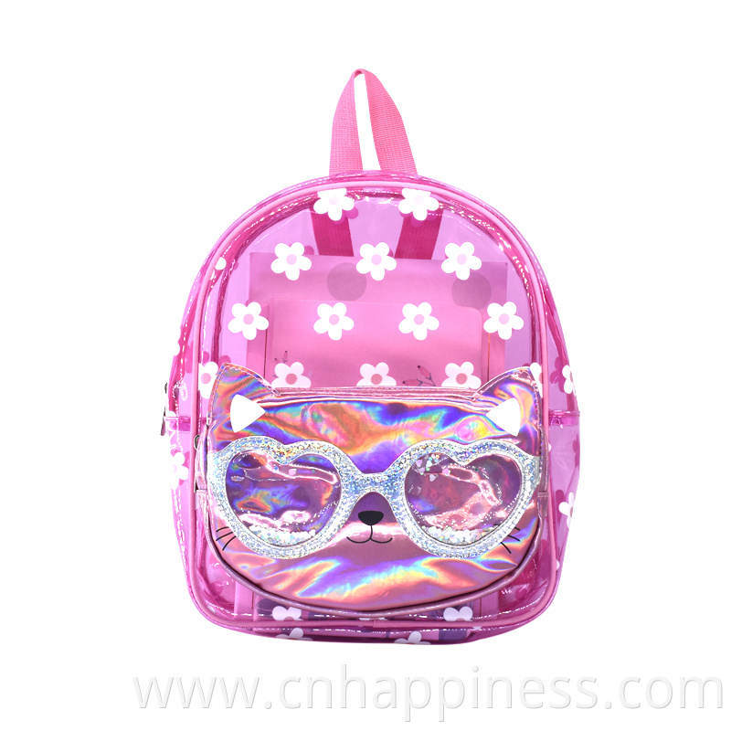 HSI Cool and Cute Cats Transparent Pink Allover Print Girls School Fashionable Bag Backpack Rucksack With Liquid Sequin Effect